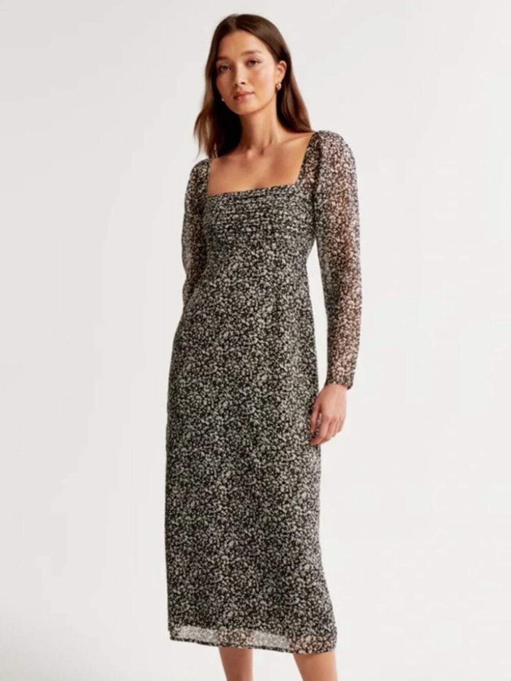 Abercrombie & Fitch Emerson Chiffon Midi Dress Black Floral Medium